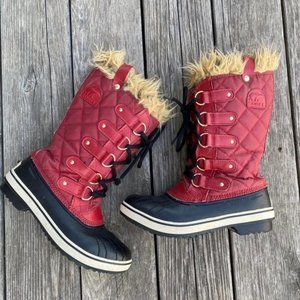 Sorel Joan of Artic Red Tall Fur Trim Lace Up Boots Waterproof